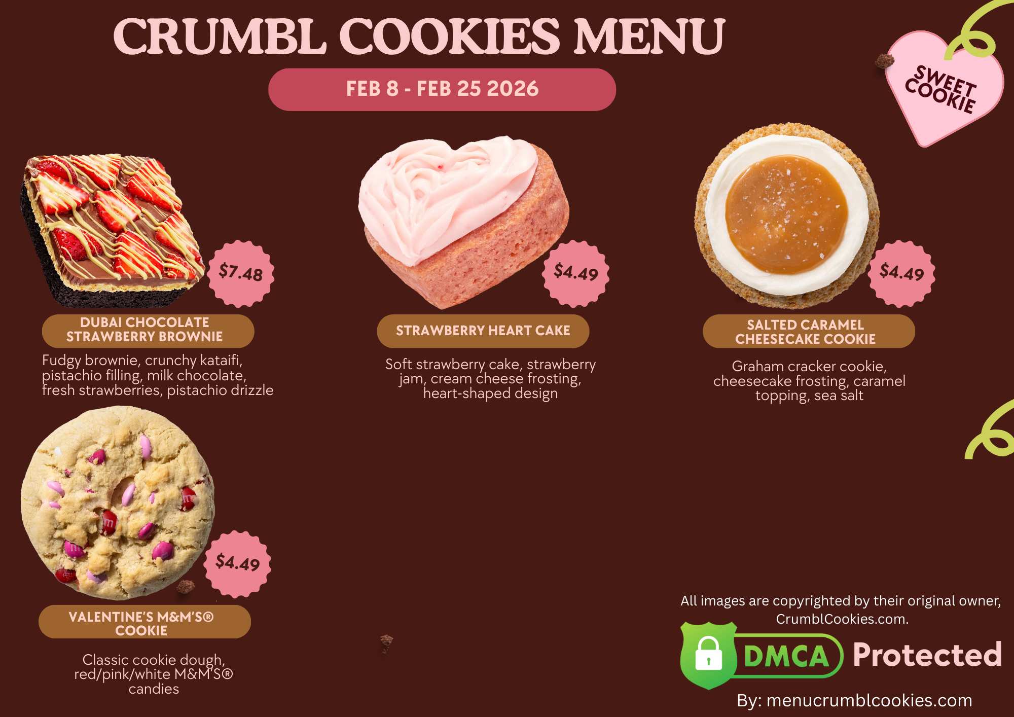 Crumbl Cookies Feb 8 - 14 2026 menu